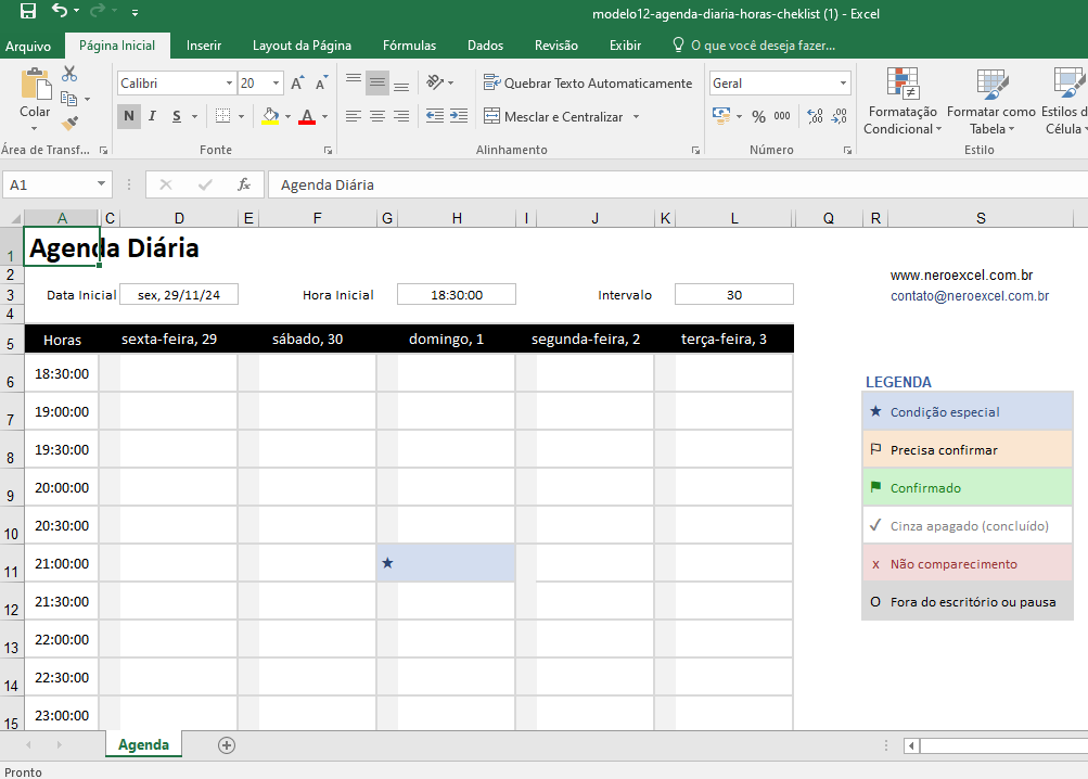 Tarefas diárias Excel