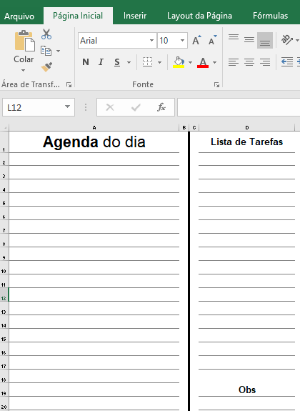 Agenda Excel Clássica
