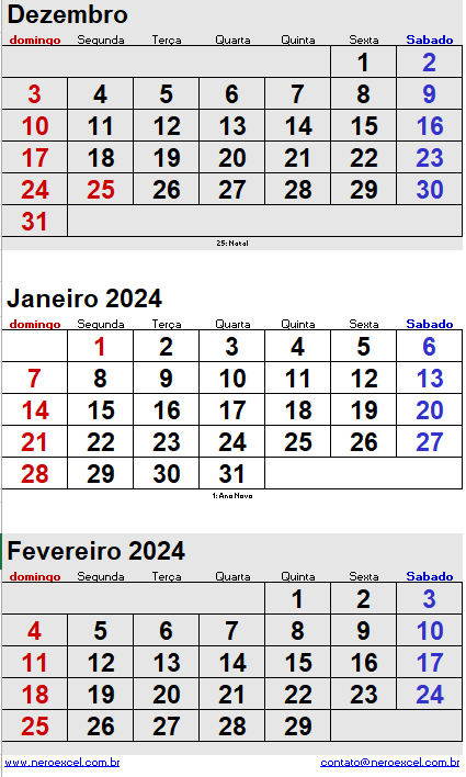 3 meses dezembro janeiro e fevereiro Excel 2024