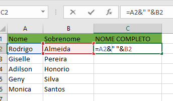 Unir colunas Excel
