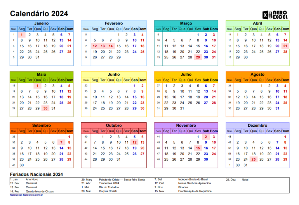 Calendário 2024 para Imprimir