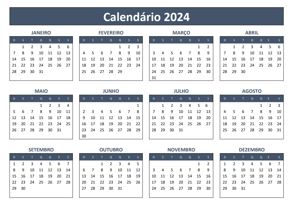 Calendário anual imprimir