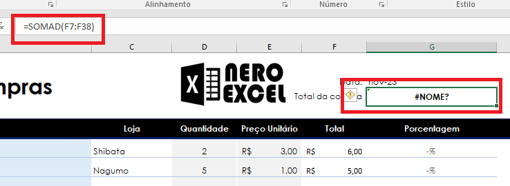 Erro #NOME? no Excel